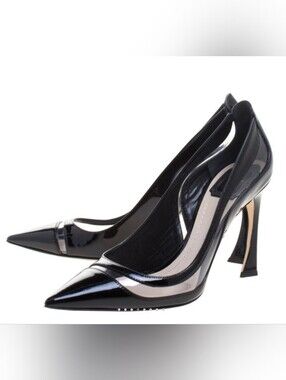 Christian Dior Black Patent Leather and PVC Wave Pointed Toe Pumps